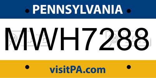 MWH7288 Pennsylvania License Plate