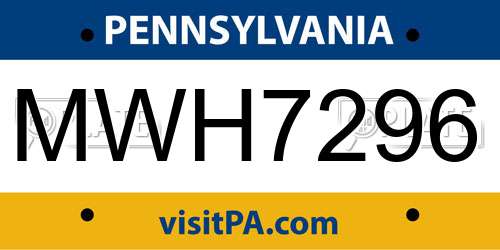 MWH7296 Pennsylvania License Plate