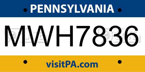 MWH7836 Pennsylvania License Plate