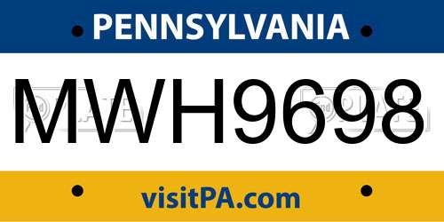 MWH9698 Pennsylvania License Plate