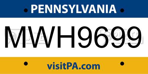 MWH9699 Pennsylvania License Plate