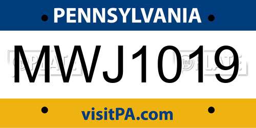 MWJ1019 Pennsylvania License Plate