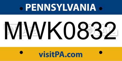 MWK0832 Pennsylvania License Plate