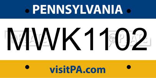 MWK1102 Pennsylvania License Plate