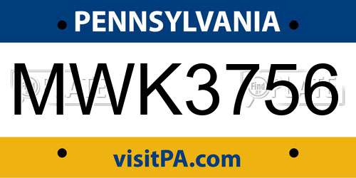 MWK3756 Pennsylvania License Plate