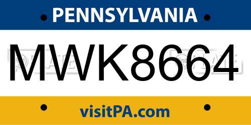 MWK8664 Pennsylvania License Plate