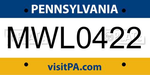 MWL0422 Pennsylvania License Plate