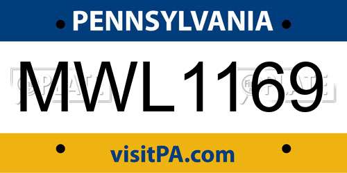 MWL1169 Pennsylvania License Plate
