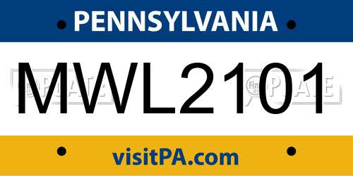 MWL2101 Pennsylvania License Plate