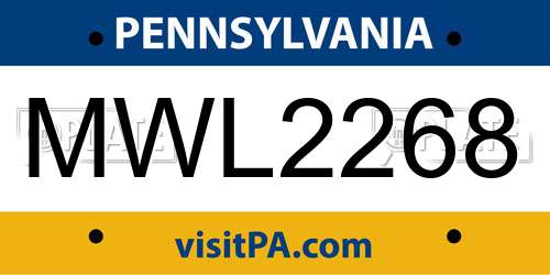 MWL2268 Pennsylvania License Plate