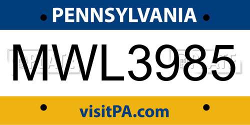 MWL3985 Pennsylvania License Plate