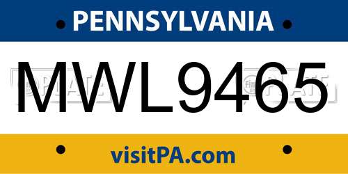 MWL9465 Pennsylvania License Plate
