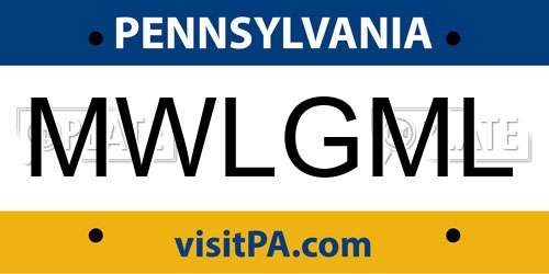 MWLGML Pennsylvania License Plate