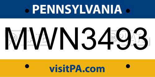 MWN3493 Pennsylvania License Plate