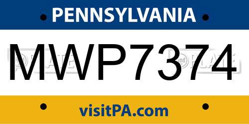 MWP7374 Pennsylvania License Plate