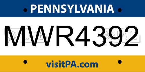 MWR4392 Pennsylvania License Plate
