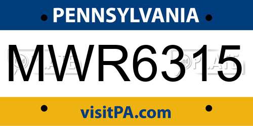 MWR6315 Pennsylvania License Plate