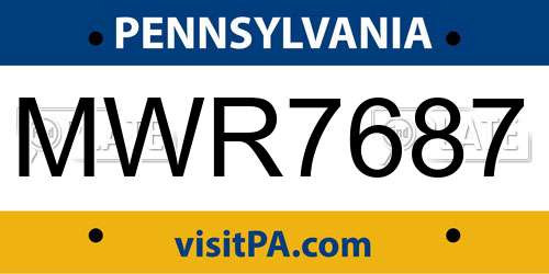 MWR7687 Pennsylvania License Plate