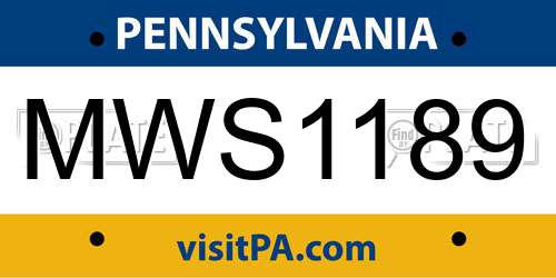 MWS1189 Pennsylvania License Plate