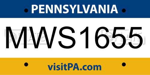 MWS1655 Pennsylvania License Plate