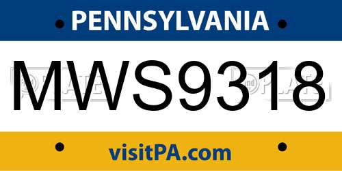 MWS9318 Pennsylvania License Plate