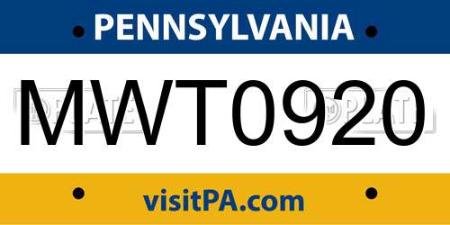 MWT0920 Pennsylvania License Plate
