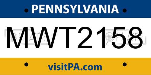 MWT2158 Pennsylvania License Plate