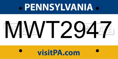 MWT2947 Pennsylvania License Plate