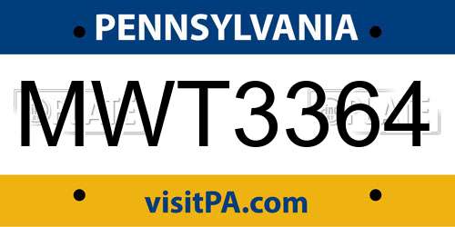 MWT3364 Pennsylvania License Plate