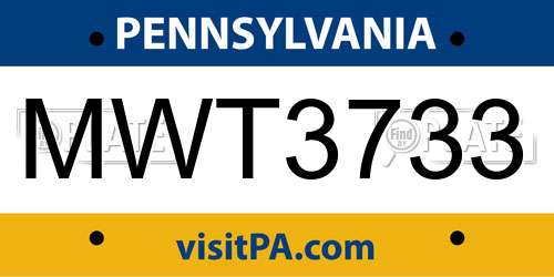 MWT3733 Pennsylvania License Plate