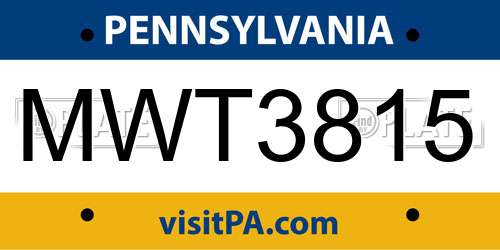 MWT3815 Pennsylvania License Plate