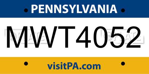 MWT4052 Pennsylvania License Plate