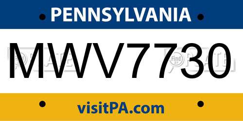 MWV7730 Pennsylvania License Plate