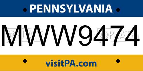 MWW9474 Pennsylvania License Plate