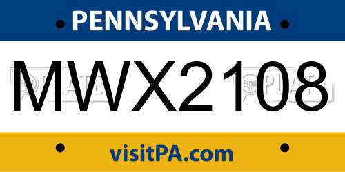 MWX2108 Pennsylvania License Plate
