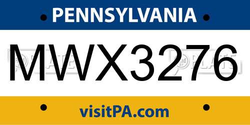 MWX3276 Pennsylvania License Plate