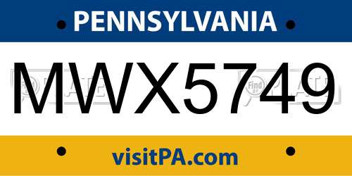 MWX5749 Pennsylvania License Plate