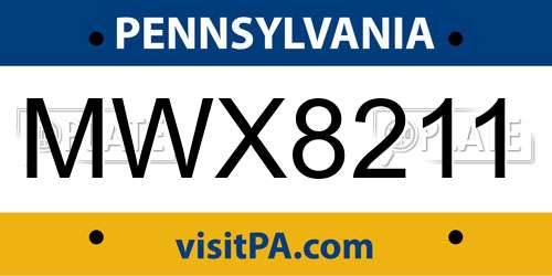 MWX8211 Pennsylvania License Plate