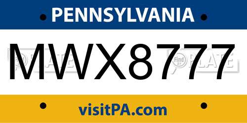 MWX8777 Pennsylvania License Plate