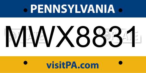 MWX8831 Pennsylvania License Plate
