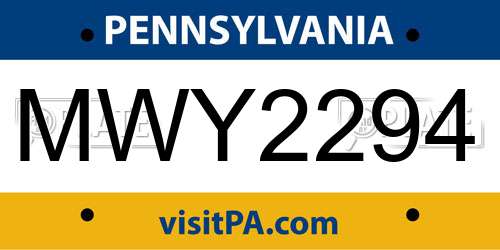 MWY2294 Pennsylvania License Plate