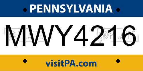 MWY4216 Pennsylvania License Plate