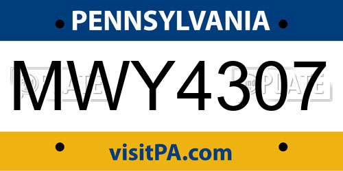 MWY4307 Pennsylvania License Plate