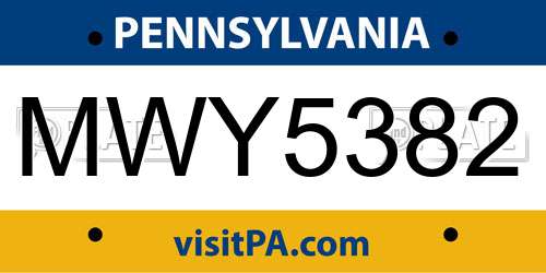 MWY5382 Pennsylvania License Plate