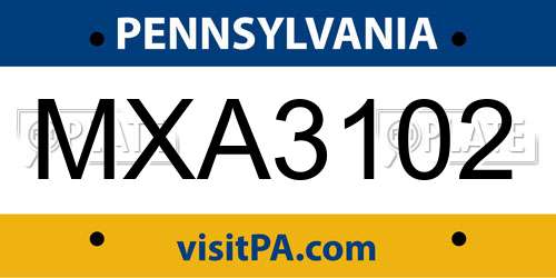 MXA3102 Pennsylvania License Plate