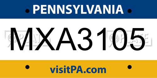 MXA3105 Pennsylvania License Plate