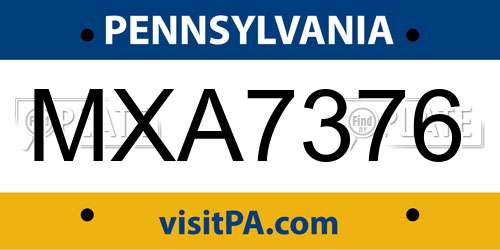 MXA7376 Pennsylvania License Plate