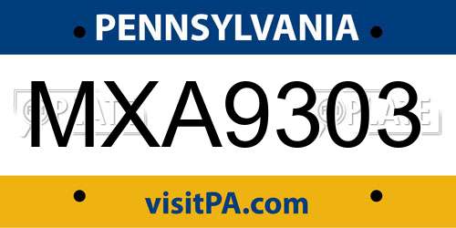 MXA9303 Pennsylvania License Plate