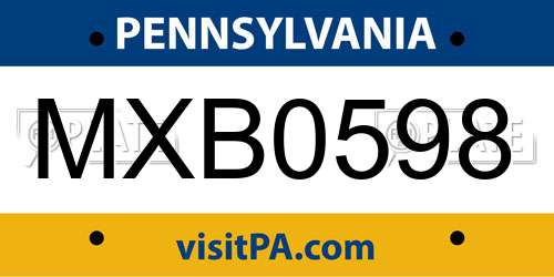MXB0598 Pennsylvania License Plate