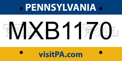 MXB1170 Pennsylvania License Plate